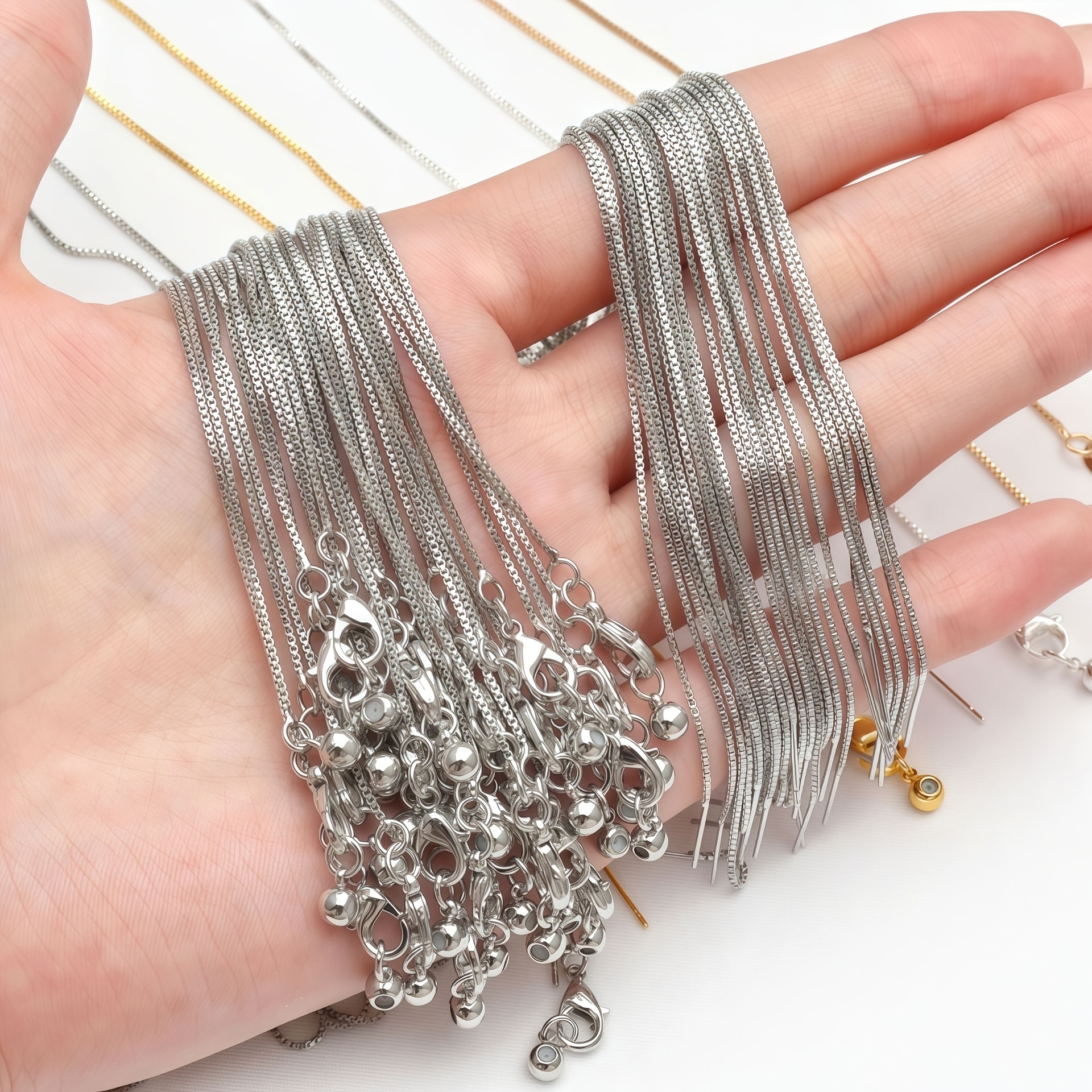 10pcs Matte Silvery Square Box Thin Chains, Stackable