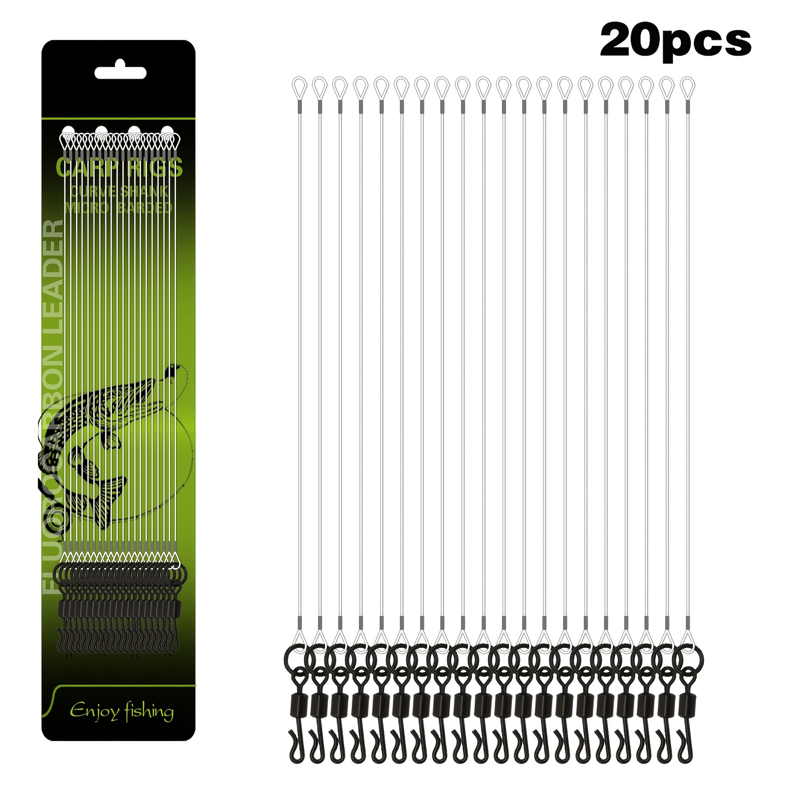 TEMU Set da 5/10/20 pezzi di lenitore in filo fluorocarbonio crimpatto a sezione a bandiera per montaggio di combi rig, Ronnie rig, hair rig, method