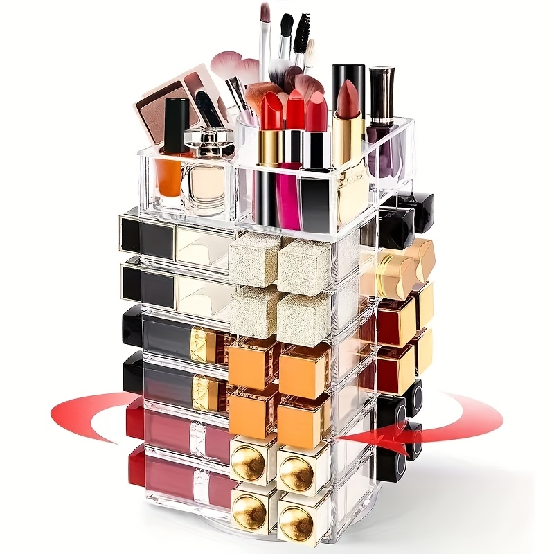 53 grid transparent acrylic makeup organizer rotating cosmetic display stand for lipsticks brushes perfumes skincare space saving countertop storage with elegant design for vanity or bathroom makeup vanity desk   durable construction Product details 1