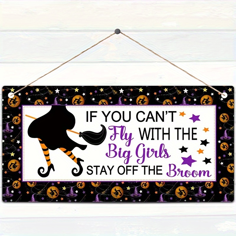 

Funny Halloween Witch & Broom Wooden Sign - Stay Away From The Broom, Front Door Decor, Crafted Wall Hanging For Home & Party (7.87x3.93 Inches)