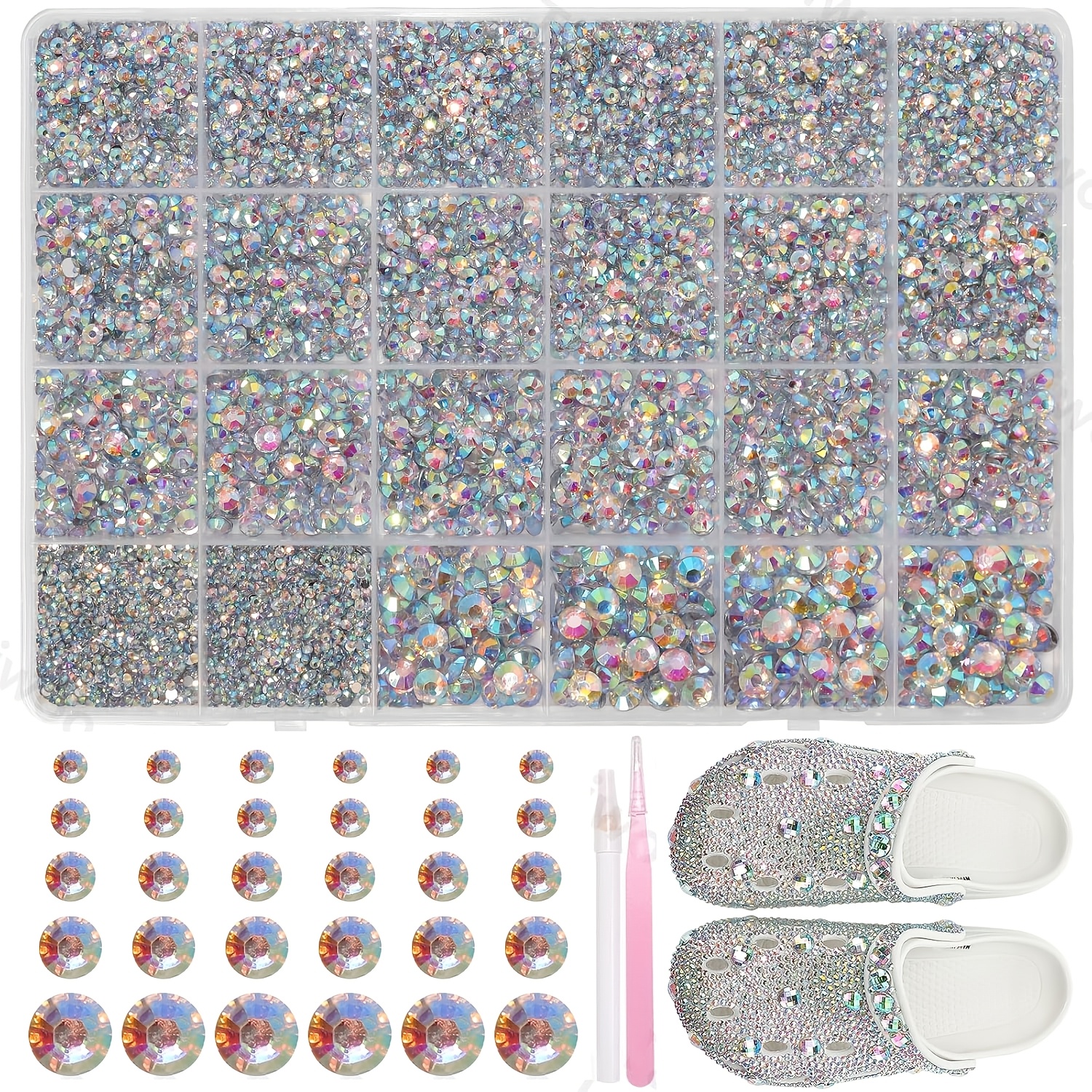 TEMU 20000pcs Ab Gel Resin Rhinestone - Iridescent Flatback Suitable For Bedazzling, Diy Crafts, & Tumbler Decorations, Mix Sizes Ab Gems For Face