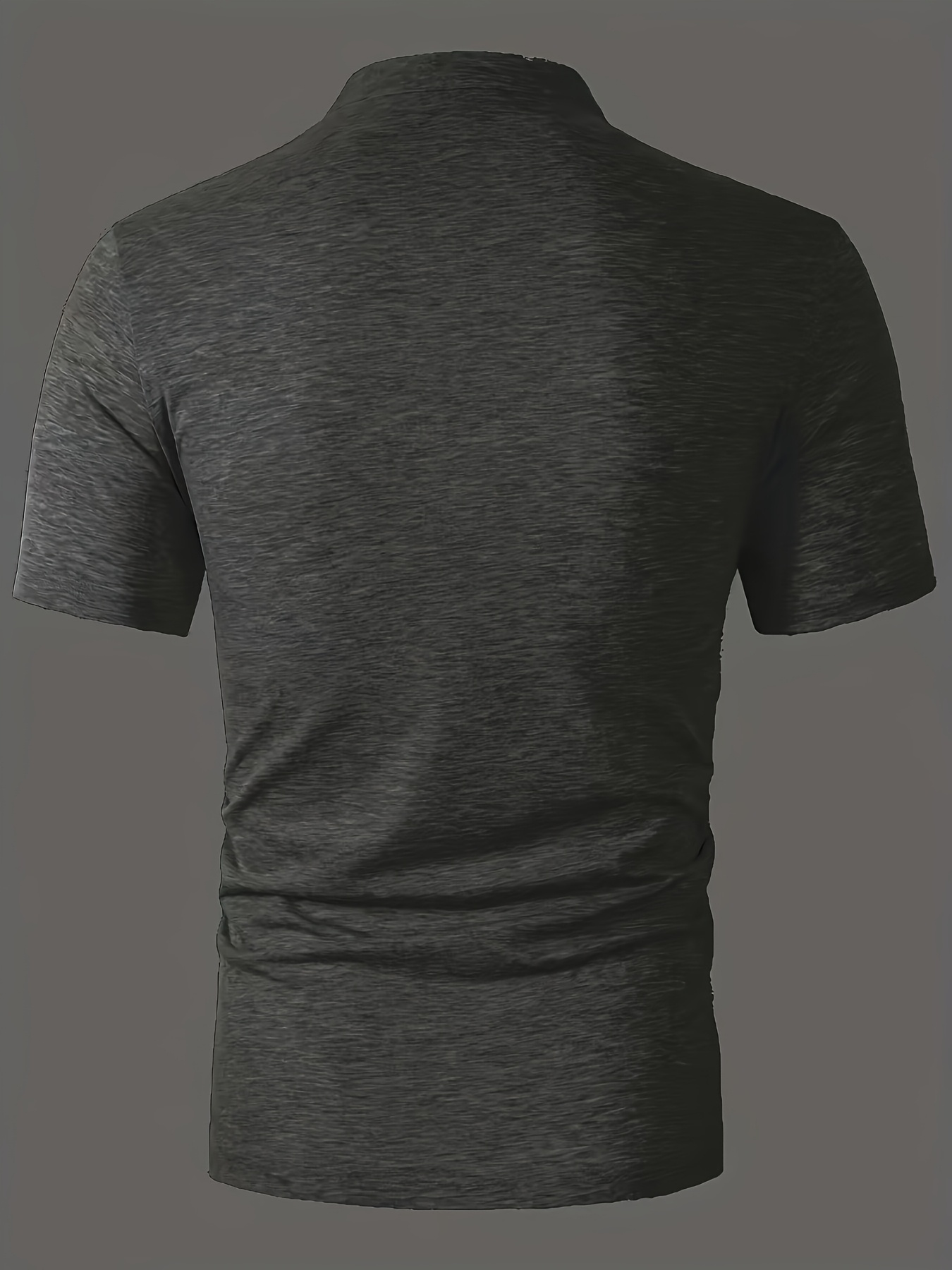 Plus-Size Men's Short-Sleeve Casual T-Shirt - Slight Elasticity, Classic Solid Color & Button Detail, Breathable Stand-Up Collar for Spring/Summer Wear, Stylish Plussize Top, PLUS SIZE