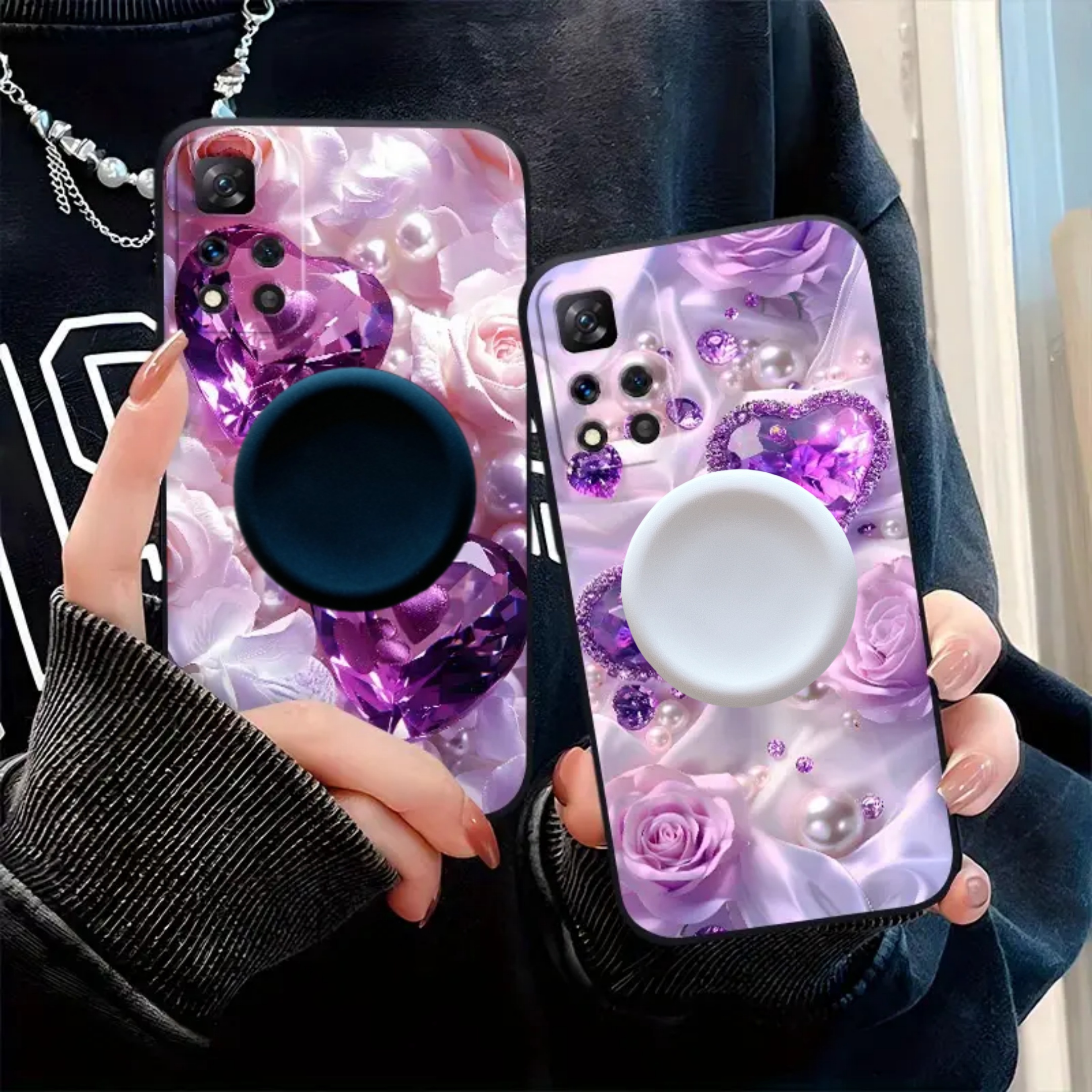 Set Of 2 Phone Stands, Round Solid Color Silicone Foldable And Stretchable Adhesive Phone Support