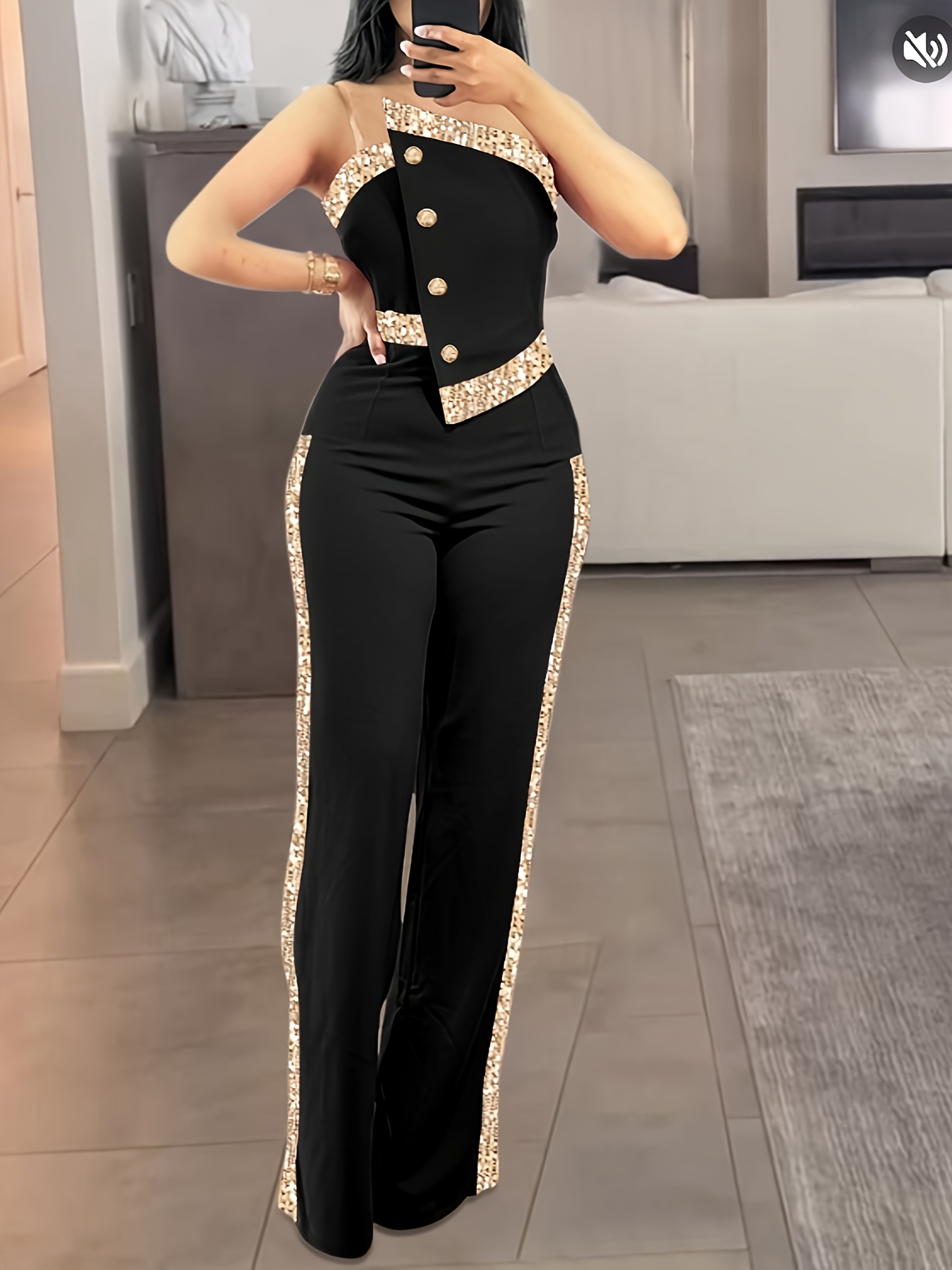 slim fit dress slacks Golden Jumpsuit Costume Only