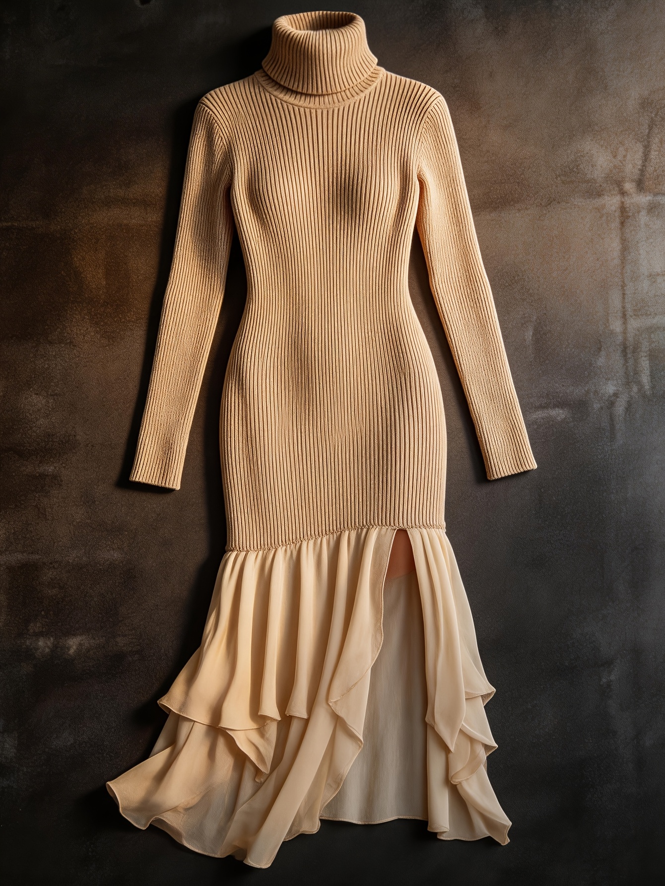womens ribbed turtleneck long dress no belt ruffle chiffon - Temu Mauritius