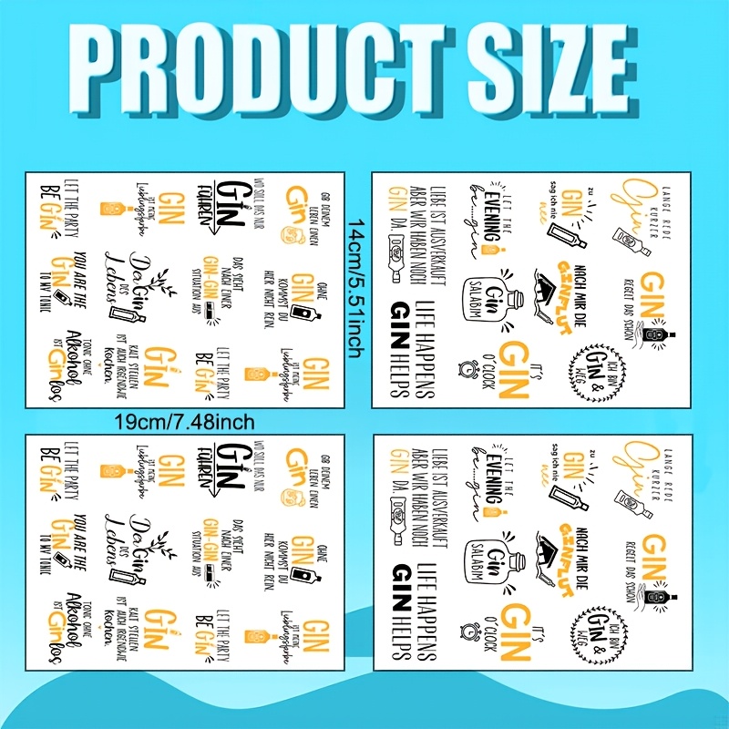 E-shop / Set, Lustiges Gin-Transferpapier mit Gin-Motiven, Humorvolle Gin-Zitate Selbstklebendes Transferpapier und Englisch, Retro-Flaschen- und