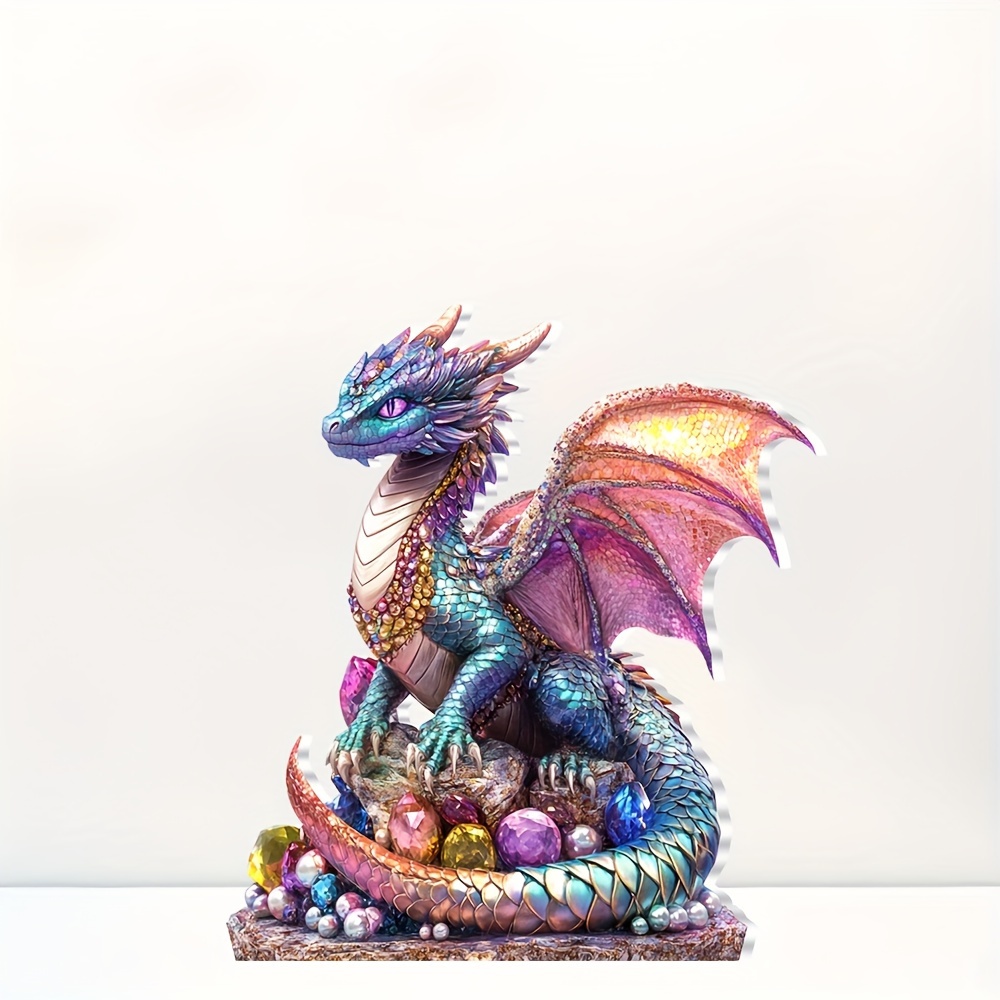 

Bohemian Style Dragon Figurine On Jewels, Acrylic Collectible Desk Decor, 5.91" X ", Fantasy Theme Decor, Unique Gift Idea, Universal Holiday, No Electricity Required