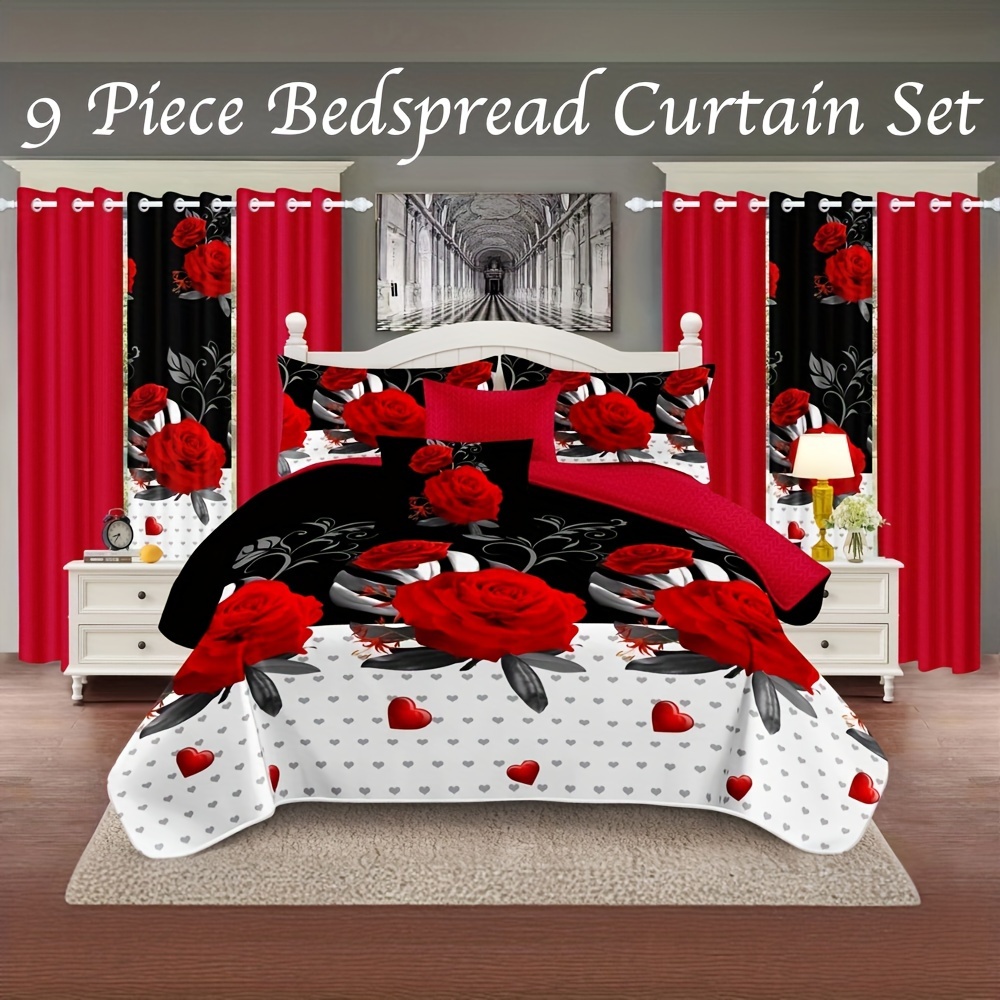 9 Piezas en Bolsa Juego de Cubrecama y Cortinas, Juego de Colchas,  Microfibra de Bambú Hipoaergénico para * * - *, image size:1000x1000