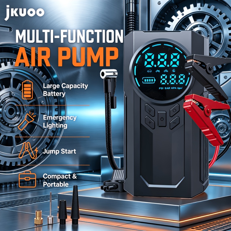 TEMU 2026 Upgraded Heavy-duty Car Battery Jump Starter | 180psi Digital Tire Compressor, Multi-functional Car Emergency Jump Starter Kit, Current