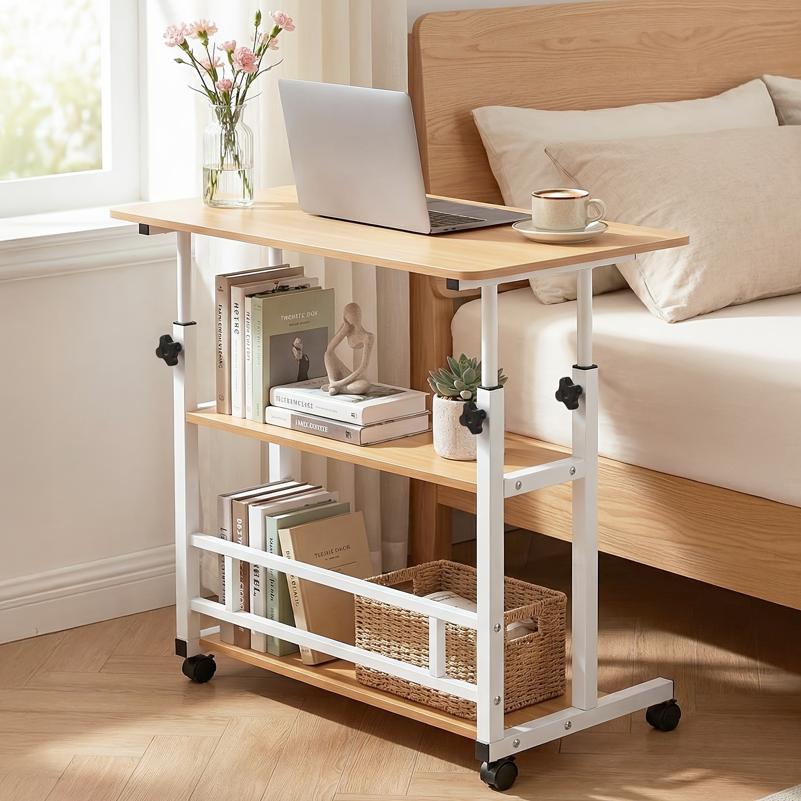 Adjustable Height Standing Desk, With Universal Wheels, Double-layer Storage, Stable And Comfortable, 40 X 80cm Study Table, Sturdy And Durable, Easy To Assemble, Suitable For Home Office