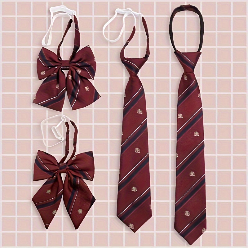 

2pcs Tie With Bow Tie Accessories Summer Ladies Crown Pattern Tie