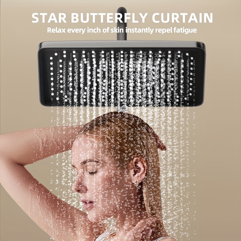 Modern Rainfall Shower System with Multi-Function Nozzles, Gray Finish