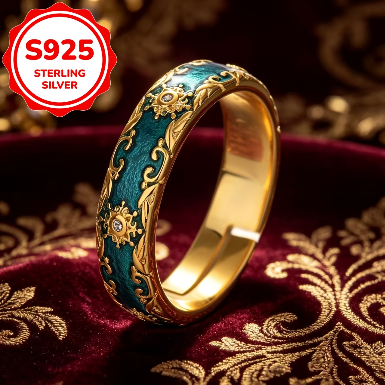Women's S925 Zirconia Pattern Statement Ring, Light Luxury