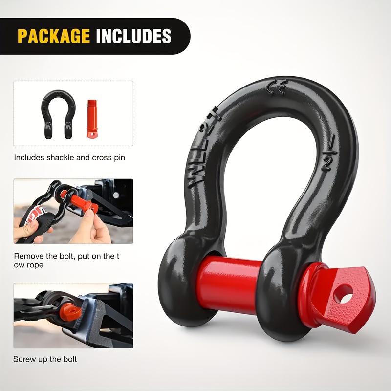 

2pcs D-ring Shackle Set, Steel, Rust Resistant, 1 Ton & Capacity, 1/2 Inch & 3/8 Inch Sizes, With Assembly Not Required, For Outdoor, Trailers, Camping, Construction & Renovation