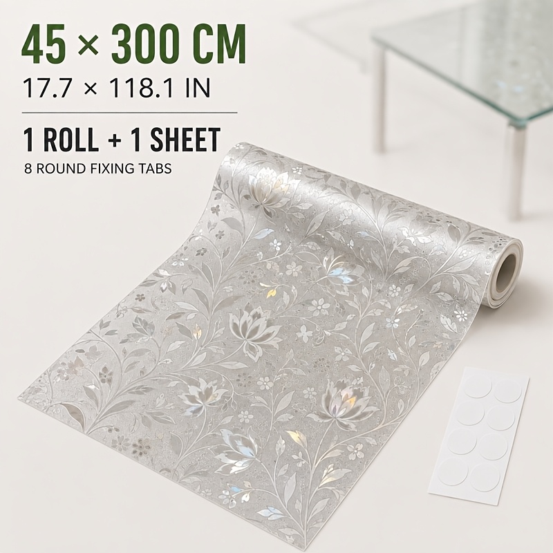 TEMU Transparent Floral Wallpaper Static Film, 45 X 300cm, Adhesive-free Self-adhesive Transparent Decorative Wallpaper, Oil-resistant And