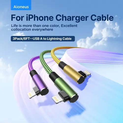 mfi certified fast charging lightning cable 3 pack nylon braided 6ft cable for iphone 14 11 ipad pro mini durable usb to lightning charger with golden purple green colors