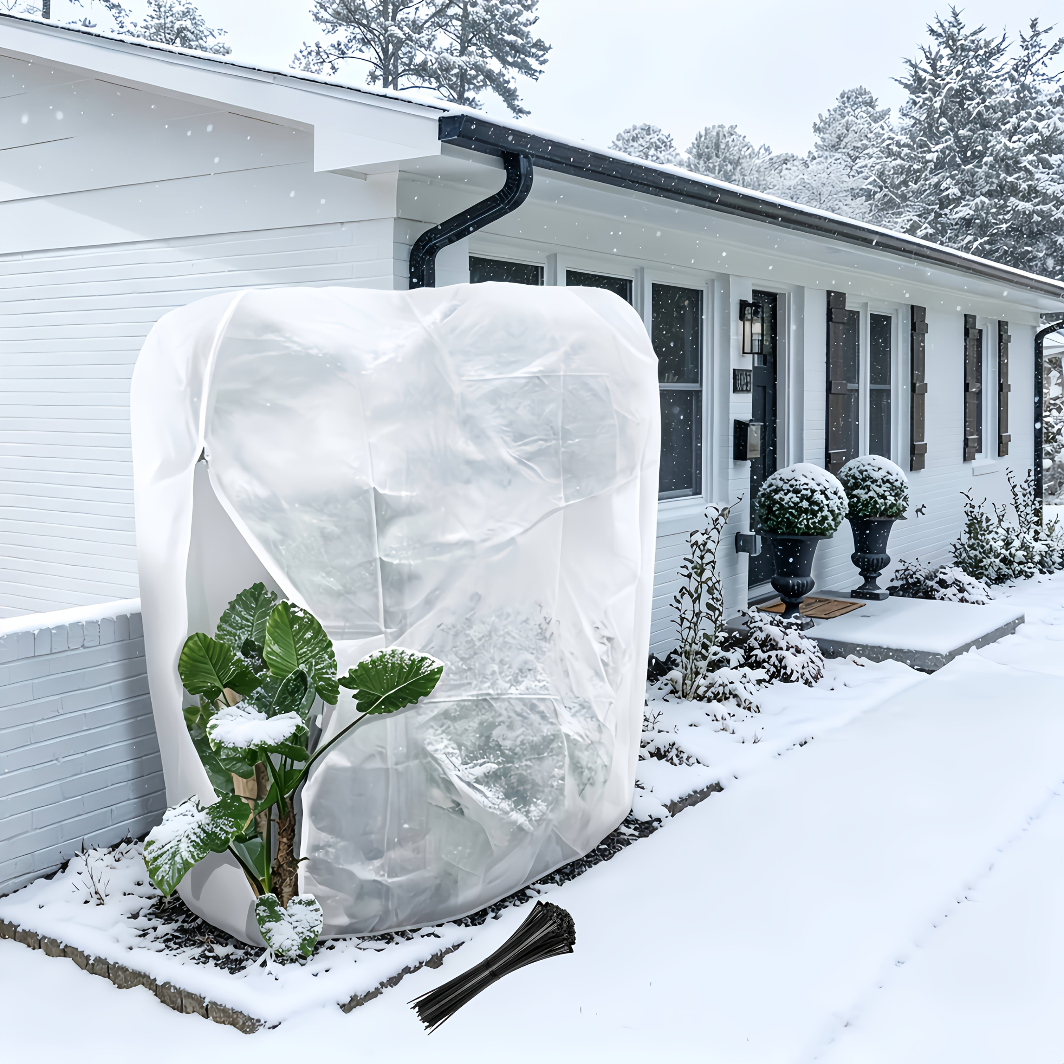 TEMU Housse de d'hiver extra-large pour plantes, tissu intégré épaissi -froid, coupe-vent, résistante au gel et à -glace. Inclut 14 sangles de