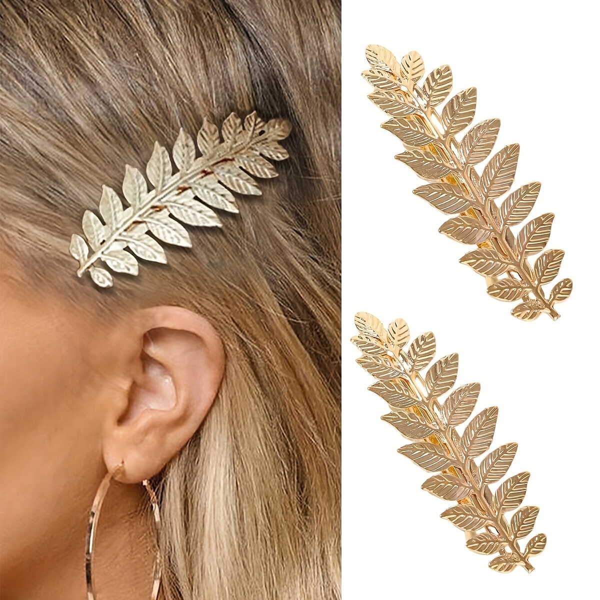 Fermacapelli A Forma Di Foglia Oro - Clip Per Capelli Metallo, Gioiello Per Acconciature - Foto 2