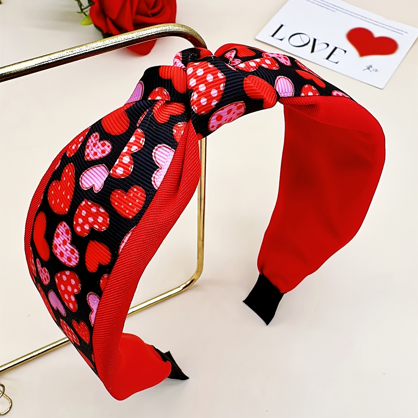 

1pc Sweet Minimalist Valentine's Day Romantic Fashion High-quality Fabric Hairband With Tie Detail, Single Piece, Color Matching Print, Dress Up Headband For Party Decor