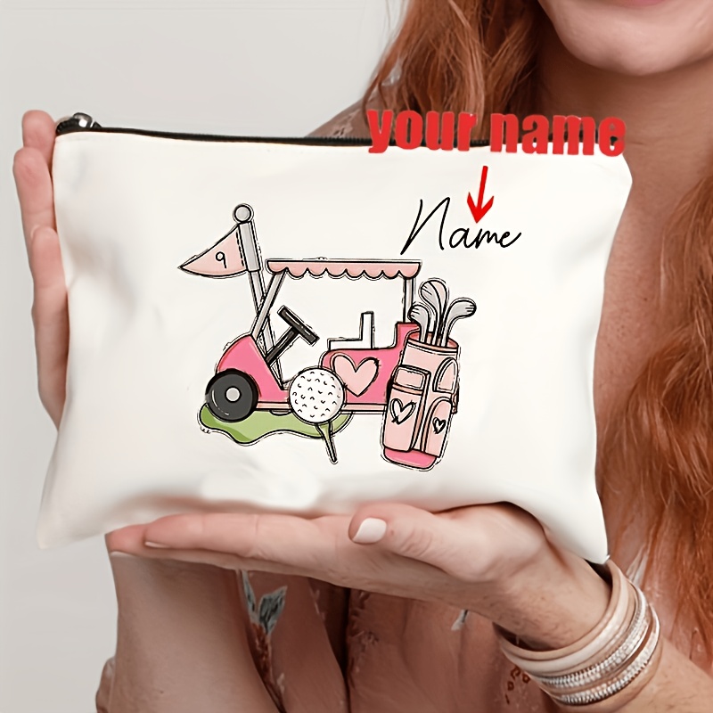 TEMU Personalized Golf Pattern Makeup Bag, Travel Toiletry Pouch, Party Favor Zipper Pouch, Lightweight Cosmetic Pouch For Girls, Golf Weekend Gift,