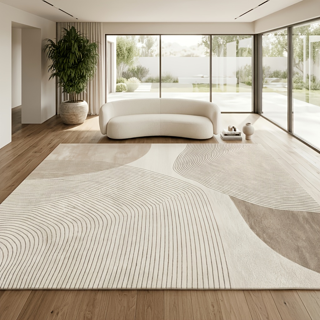 Modern Abstract Beige Rug Suitable For Living Room, Bedroom, Office - Machine Washable Low-pile With Tpr Non-slip Backing, Foldable Soft Mat, Minimalist Neutral For Spaces & Modern Decor
