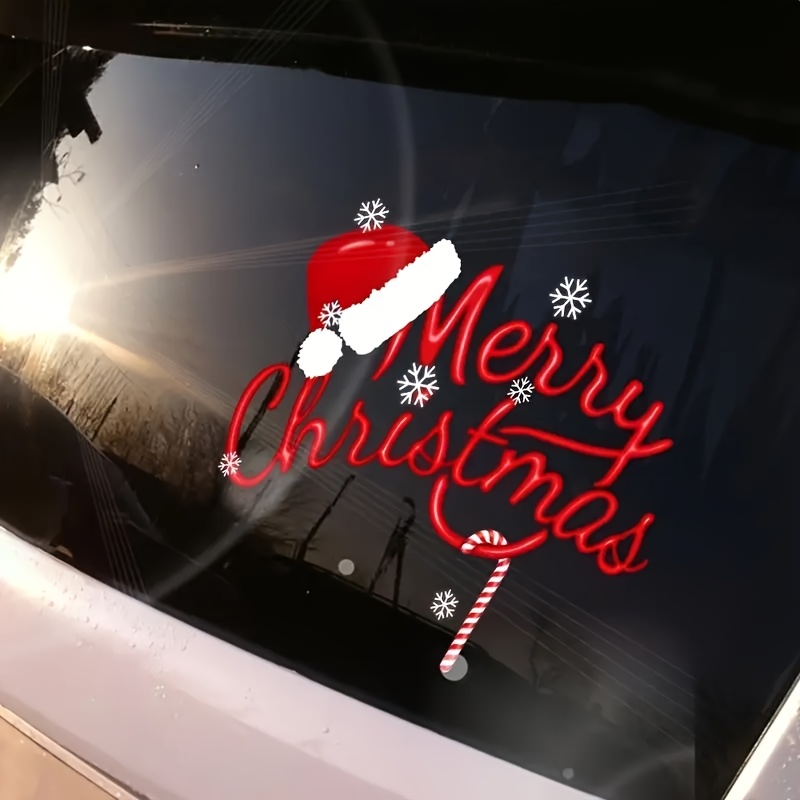 Cute Christmas Hat Car Window Sticker With Pvc Self-adhesive Sticker For Glass, Metal, Ceramic Surface, Single Use Holiday Decoration, Used For Car, Wall, Laptop And Bumper