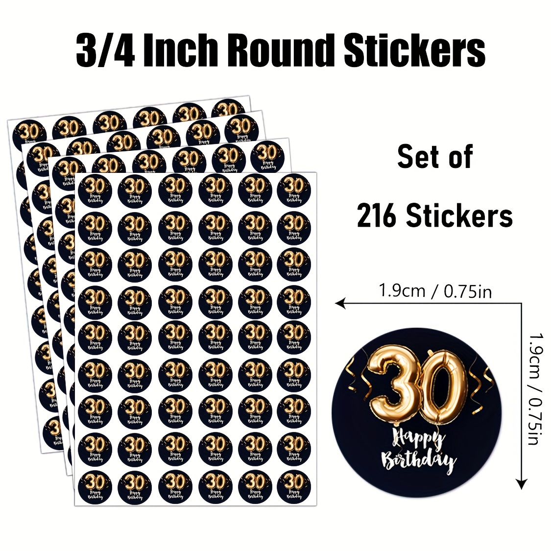 E-shop 216 Stück, Goldene Luftballons mit "30 Happy Birthday" Aufklebern, Mini Süßigkeiten-Sticker, -Etiketten, Verpackungen,