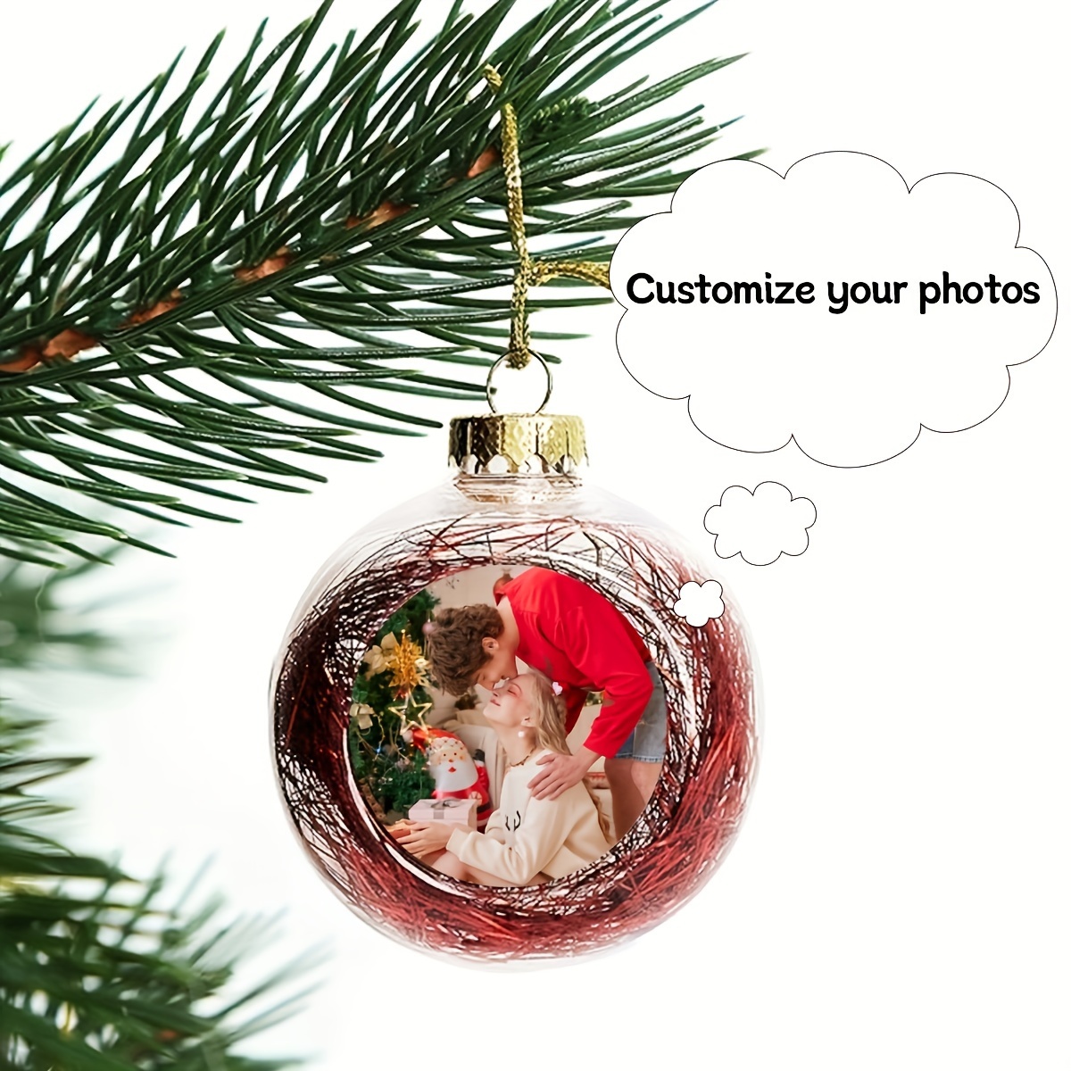 

1pc Glam Style Christmas Ornament - 3.15in Round Custom Photo Pendant For Christmas Tree, Plastic Hanging Decor With No Feathers, Christmas Holiday Decoration