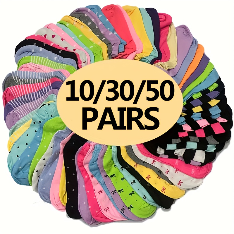 

10/30/50 Pairs Casual Pattern Ankle Socks, Comfy & Breathable Short Socks, Women's Stockings & Hosiery