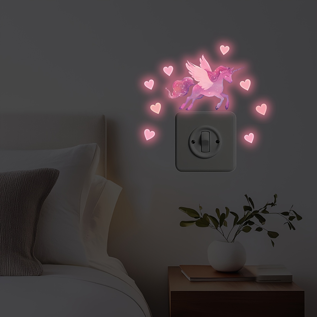Glowing Unicorn Heart Wall Stickers for Girly Bedroom Decor
