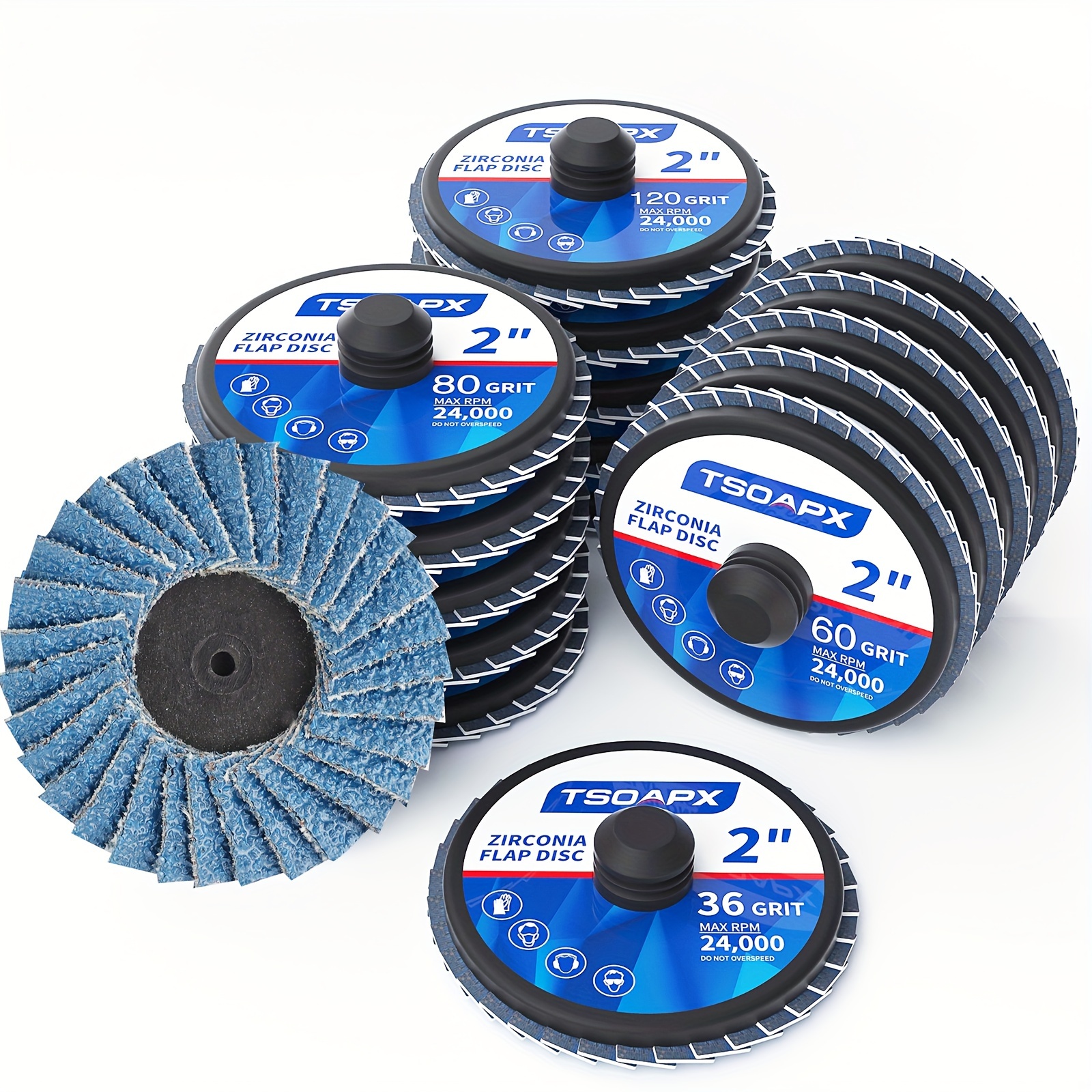 

20pcs Zirconia Flap Disc Set, 2" Zirconia Blue Flat Flap Discs Roll Lock Grinding Sanding Sandpaper Wheels Grit 36/60/80/120, Surface Prep Discs For Strip Rust Paint Removal