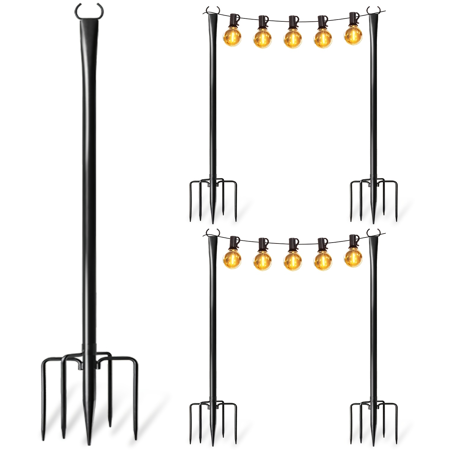 Image of 2/4/6pcs Multipurpose String Light Stands, Height Adjustable, With Ground Insert Or Railing Mount , Use Perfect For Outdoor Wedding Decor