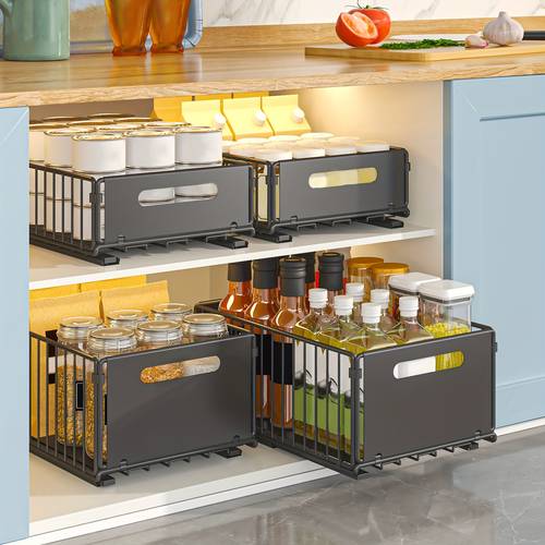 1 2pcs under cabinet pull out basket kitchen sink pull out storage box slide out drawer storage basket dish storage rack snacks and spice racks kitchen and bathroom supplies storage rack kitchen accessories