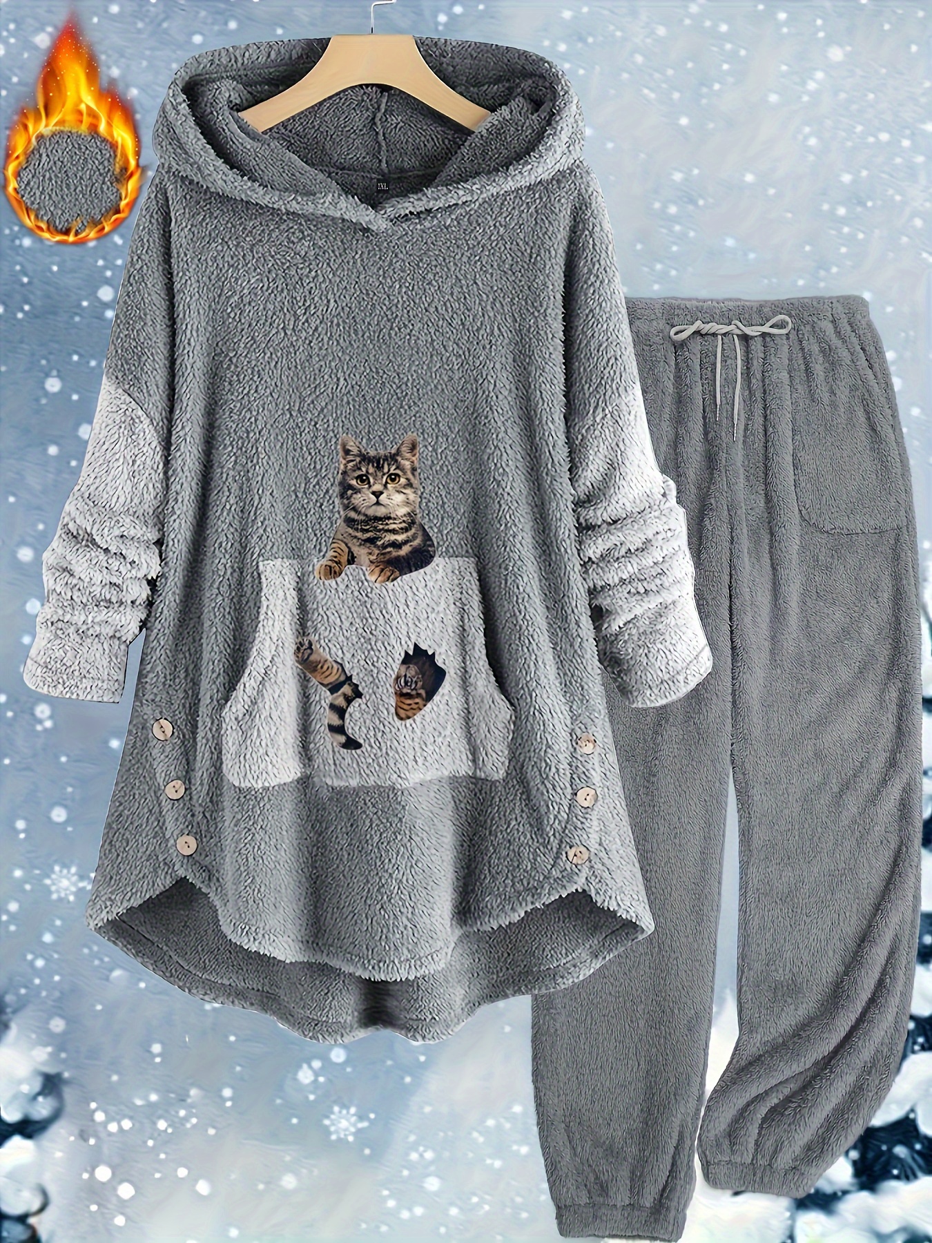 plus size casual lounge set womens fuzzy 3d cat drop Temu Greece