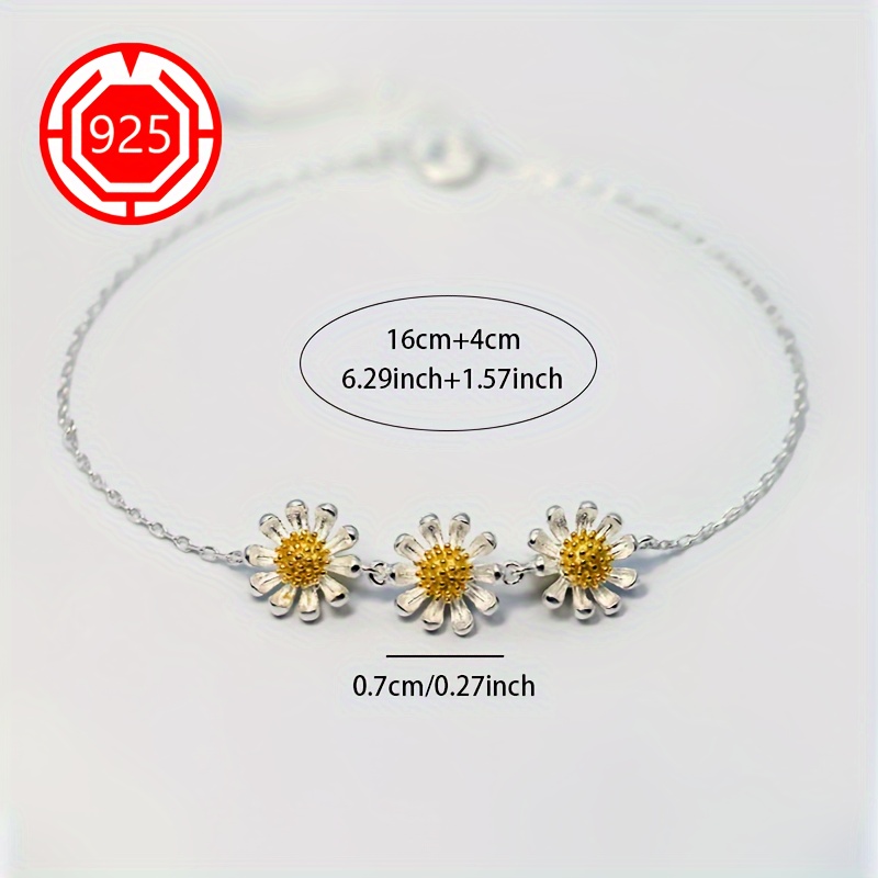 925 Silver Hypoallergenic Daisy Flower Bracelet