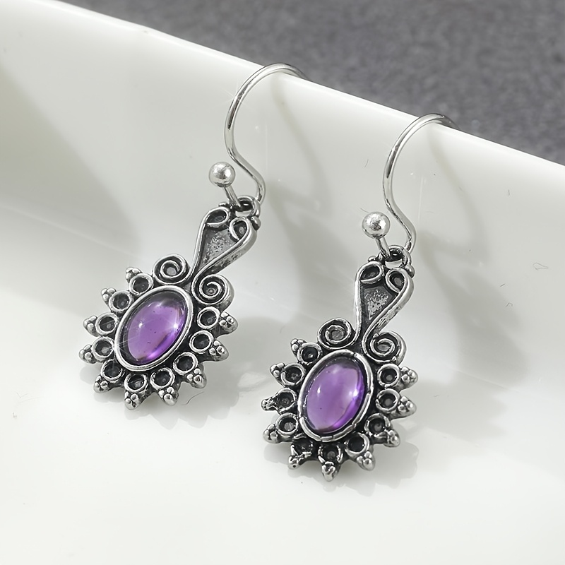 Women's Retro Ethnic Style Purple Drop Earrings, Copper