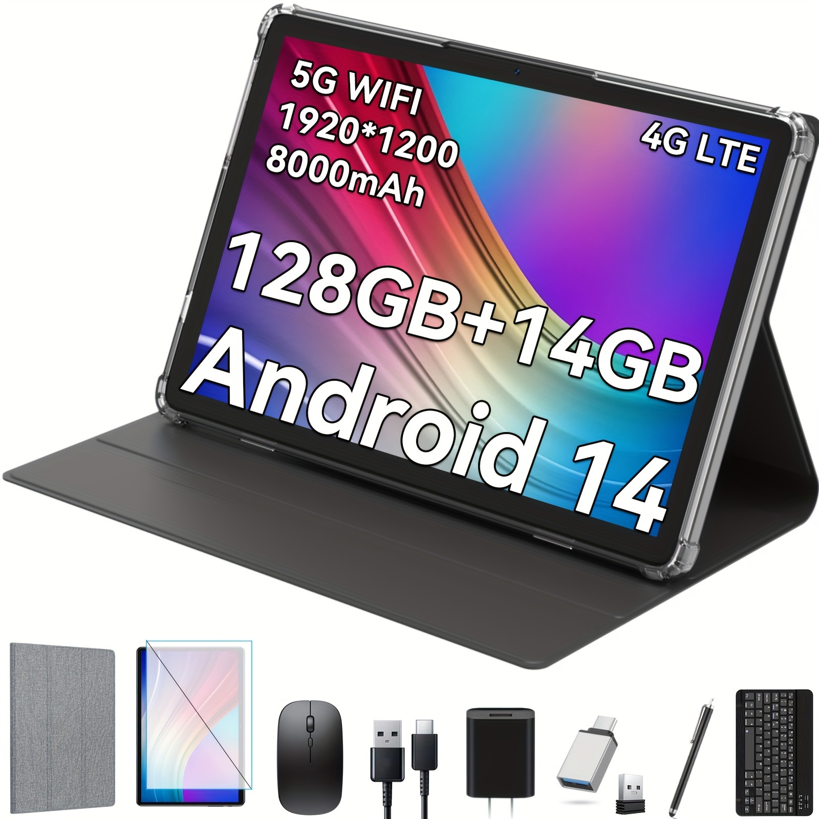 

14 Tablet, 10inch 4g Tablet 128gb+14 (8+6 )gb, 5g +4g , -, 13mp +8mp , Gps, 1tb , Hd Ips, 8000mah, , Gps, , Touch , Tablet Bundle, 4g Phone Tablet, Halloween Christmas New