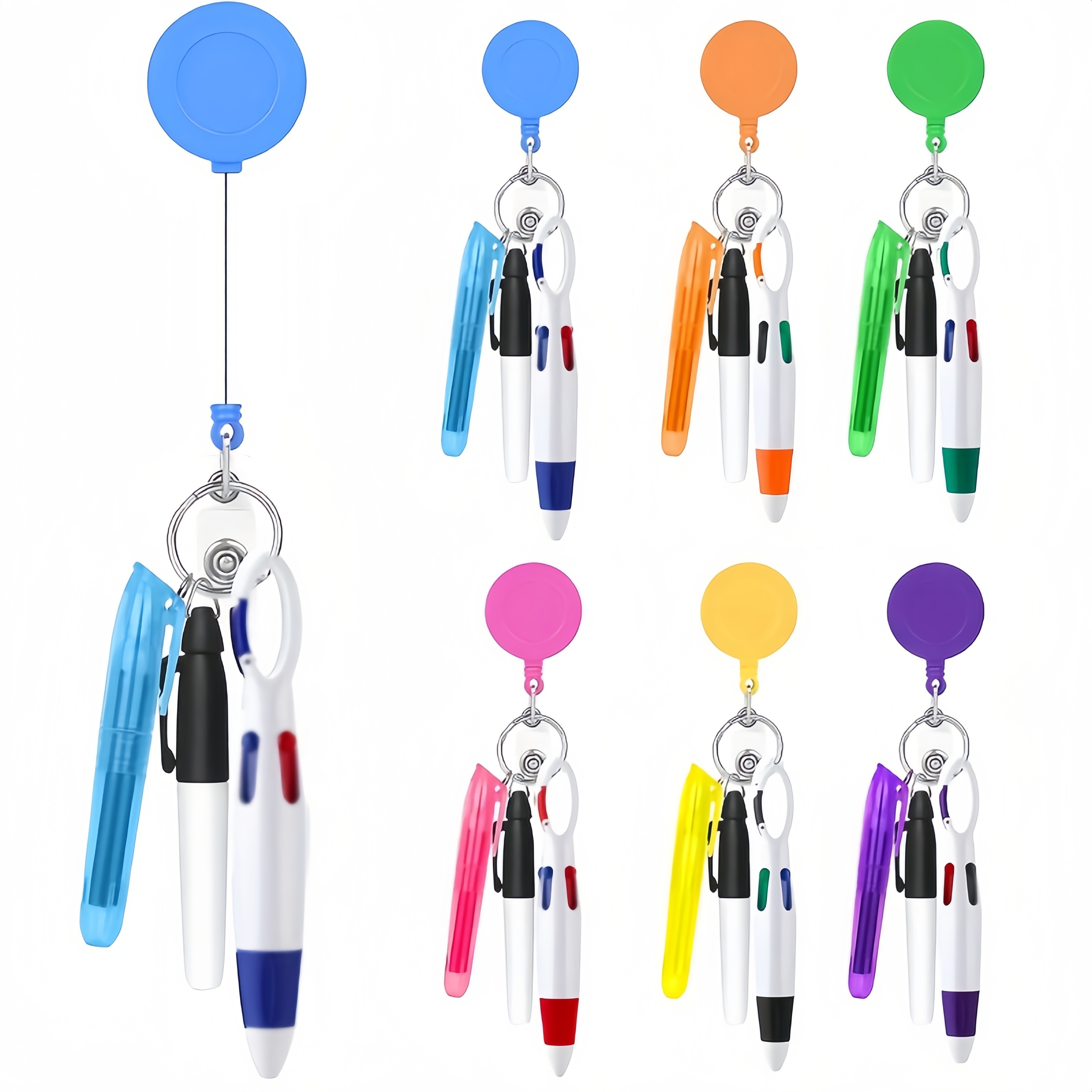 TEMU 24pcs Nurse Pen Set Including 6 Sharp Fluorescent Pens, 6 Permanent Markers, 6 Retractable Ballpoint Pens, And 6 Nurse Retractable Badge Clips