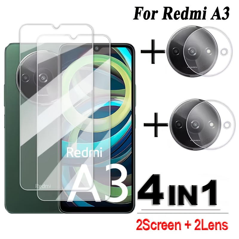 E-shop 4-IN-1 für Redmi A3 Glas Vollklebender Klare Bildschirmschutzfolie für Redmi A3 Gehärtetes Glas für Redmi A3 Objektivfolie