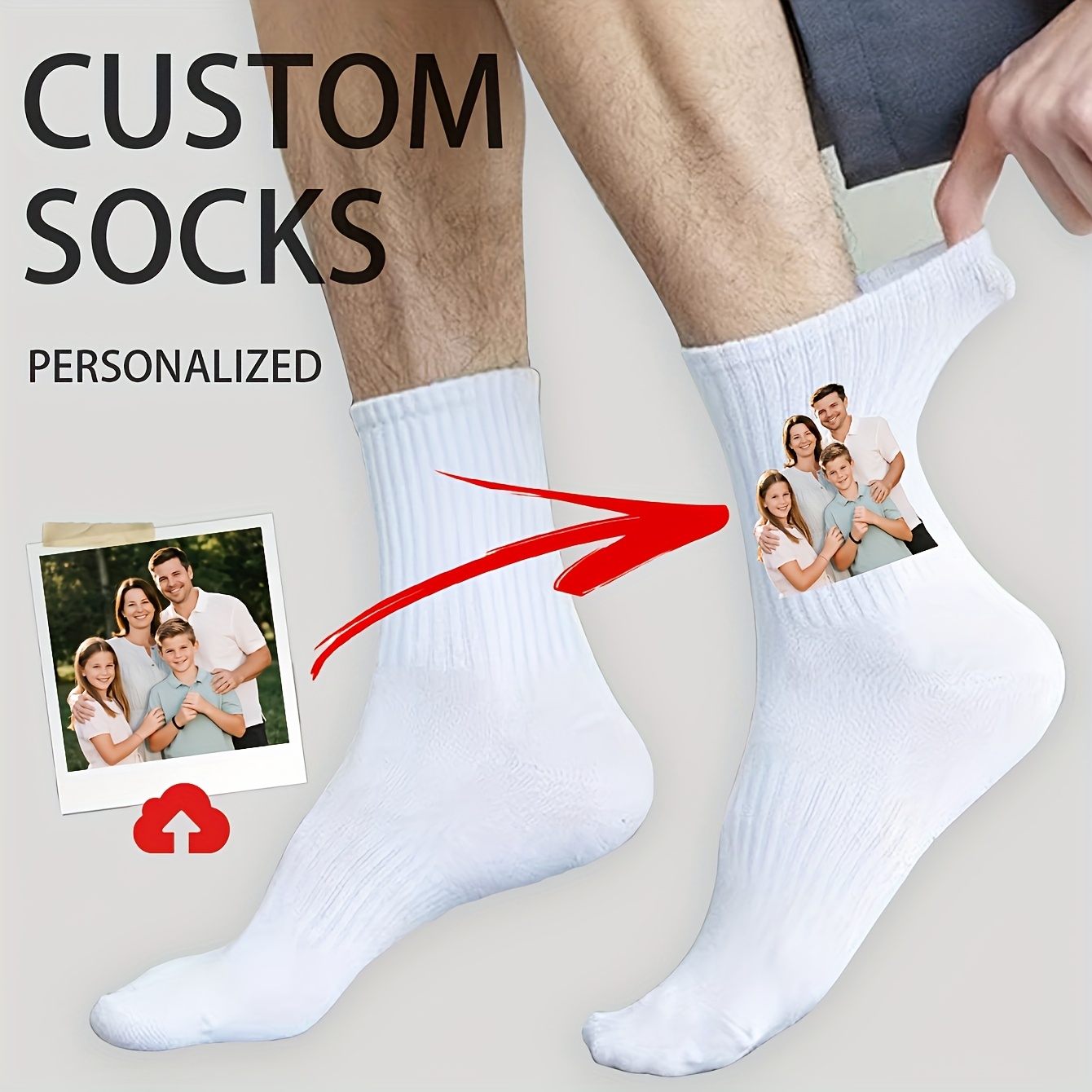 TEMU 1 Paar Gepersonaliseerde Foto Sokken - Aangepaste Familie/Vrienden Foto Bijpassende Koppelsokken, Handwas Comfortabel Cadeau voor Mannen &