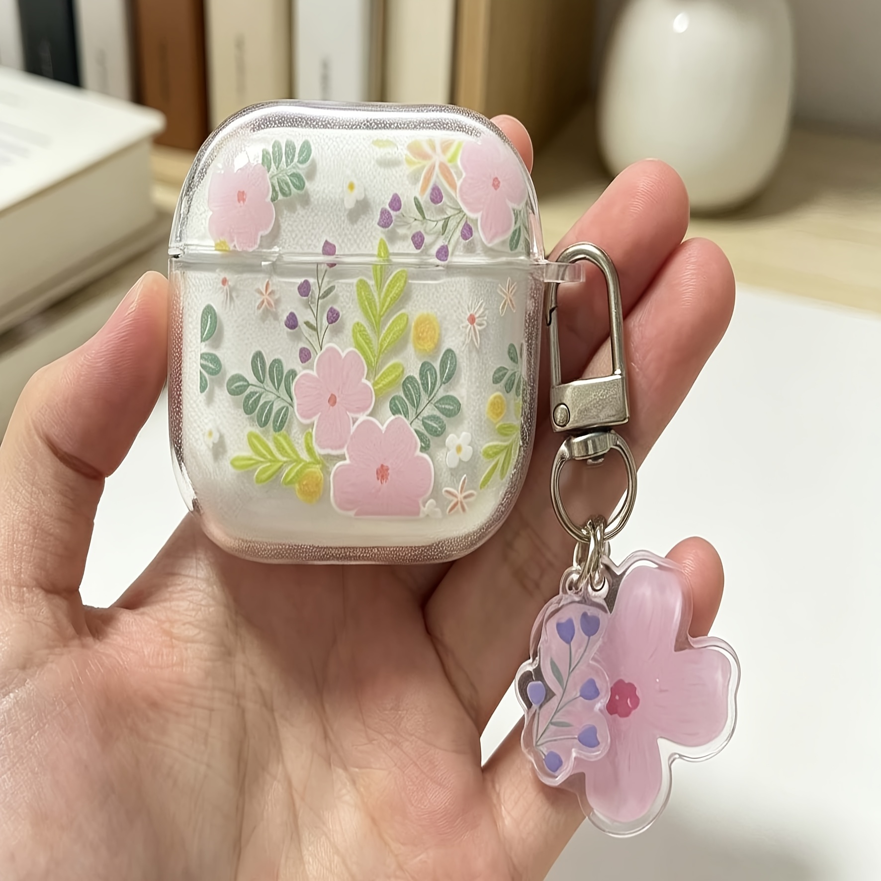 TEMU Minimalist Style Pink Floral Pattern Tpu High- Case For Airpods 1/2, 3, 3 Pro, Pro 2 Bluetooth Earbuds