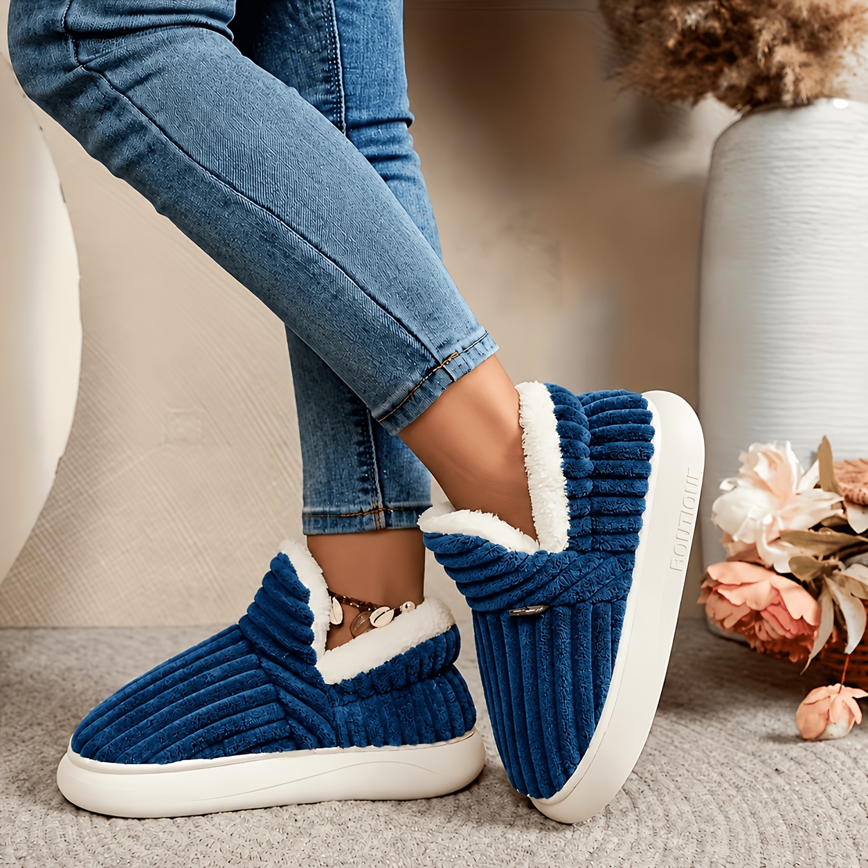 TEMU Women's Winter Warm Insulated Indoor/outdoor House Shoes - Thick Plush Sole & Cozy Fleece Lining, Sole & Durable Fabric Upper, For Home, Office,