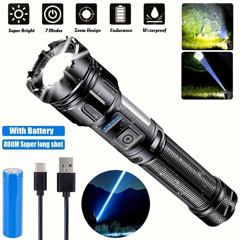 

Rechargeable High- Flashlight - Flashlight With Long-range Beam And Cob Light - 7 , - Ideal For Outdoor Running, Hunting, Hiking, Traveling, Camping