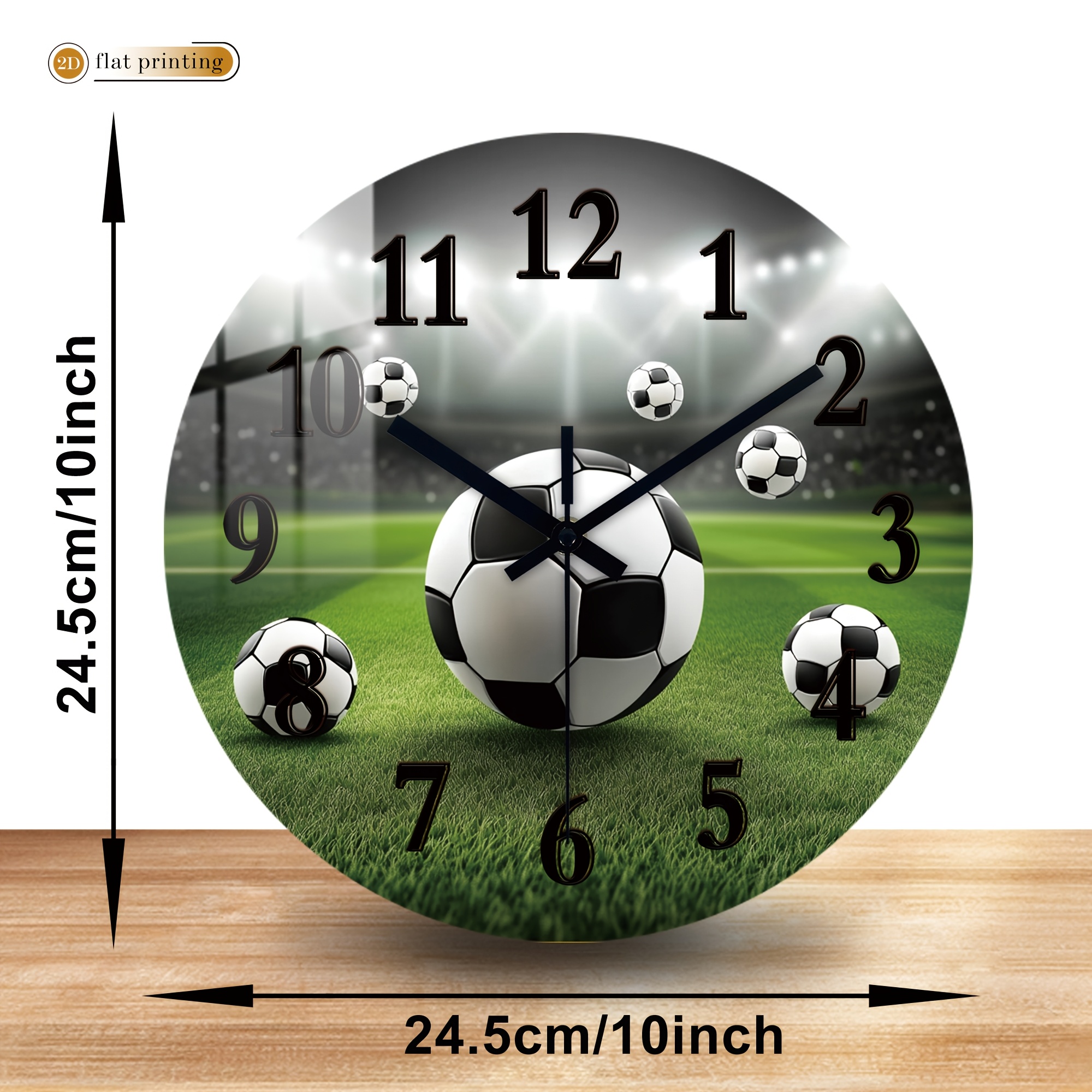 TEMU Soccer-themed Wall Clock | Wooden Home Silent Quartz Clock, 2d Flat Printed, Suitable For Restaurants, Kitchens, Cafes, Ideal For New Year,