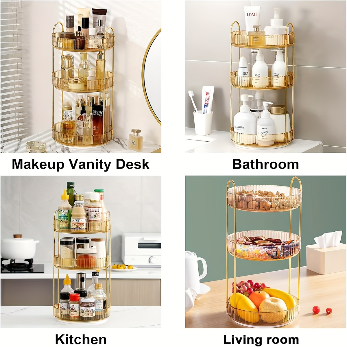 TEMU Height Adjustable Seasoning Organizer Lazy Rotating Turntable Spice Organization For Table Top Pantry Kitchen Counter Rotating Makeup Organizer