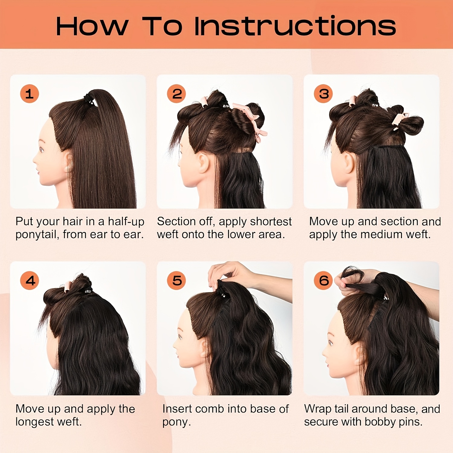4pcs 16 half up half down ponytail extension set long wavy clip in hair extensions 3 styles in 1   resistant   thick   wrap around ponytail synthetic hairpiece details 1