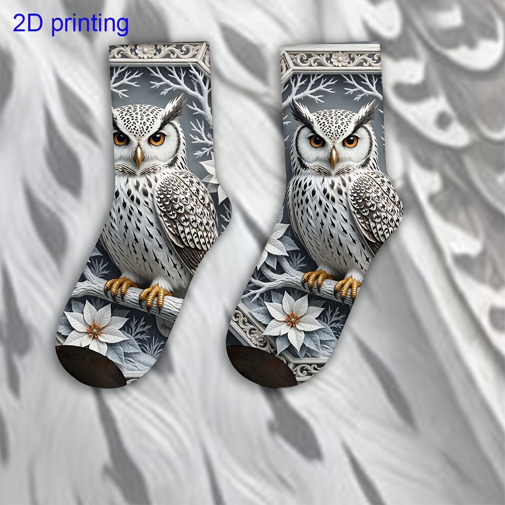 TEMU A Unique Pair Of Socks Designed With Owl Winter Floral Motif For Women& Men, Sock | Ideal For Party Costume, Gifts, Daily Wear
