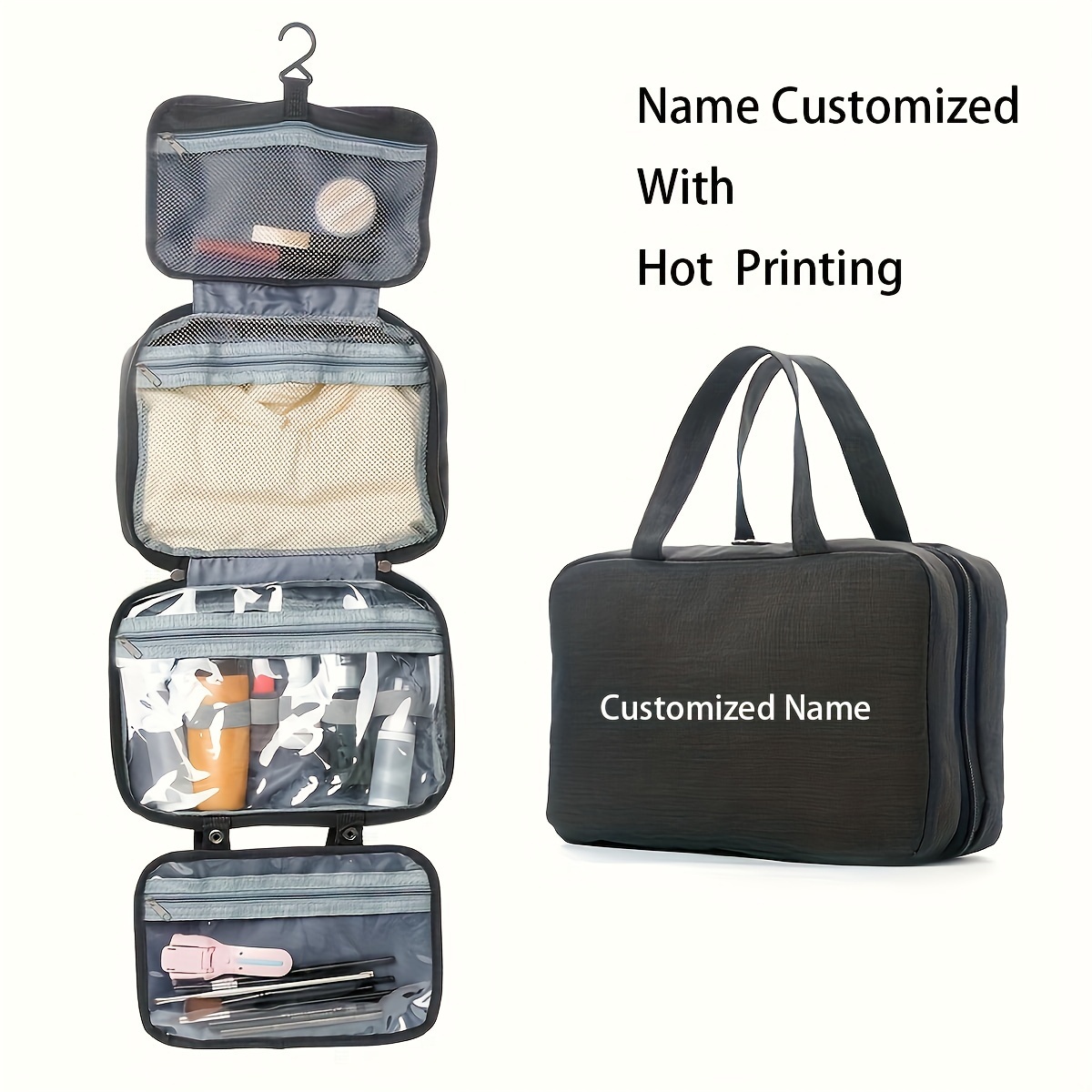 

Customized Name Letter Print Travel Storage Bag, Waterproof Foldable Dry And Wet Separation Toiletry Bag