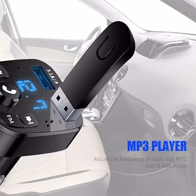 mp3 плејер за автомобил, тип c usb-c брзо полнење, двоен usb авто полнач, рачно-слободна опрема за автомобил, безжичен fm преносувач, fm модулатор, авто приклучок, ≤36v напон на работа, без батерија, со безжична функција Детали за производот 3
