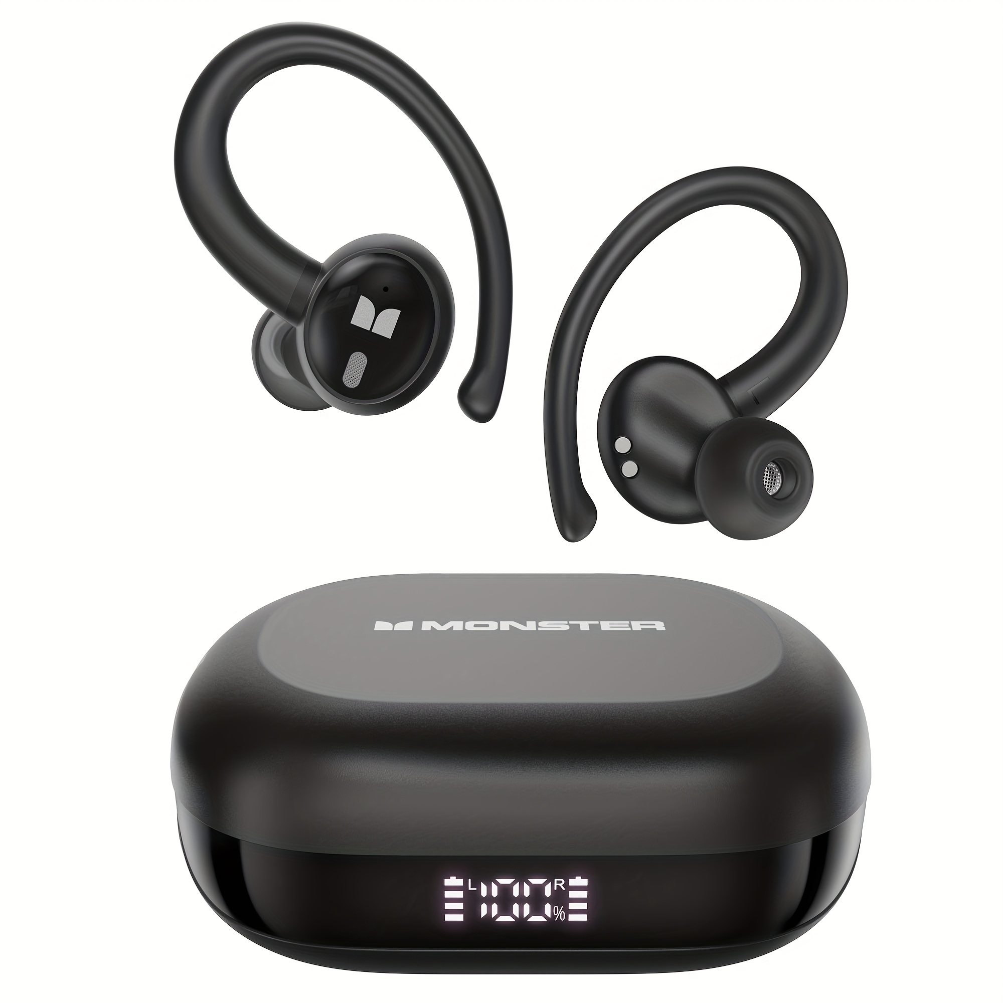 monster wireless headphones 48 hour   headphones stereo   coverage earplugs with earhooks built in noise canceling microphone suitable for sports running
